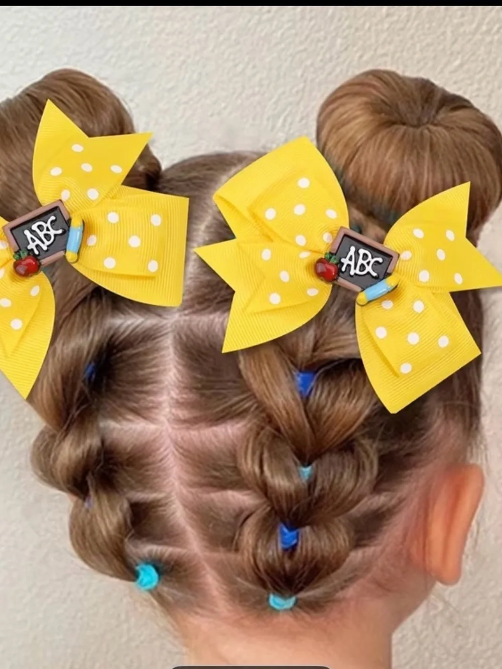 Yellow Polka Dot ABC School Hair Bows for Kids